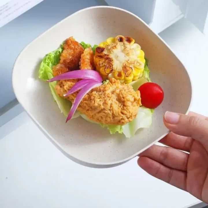Kitchen Accessories Square Plastic Dinner Plate Set Set of 10 Pcs Colorful Snacks Breakfast Plate with Stand Kitchen Tools 10Pcs MultiColor