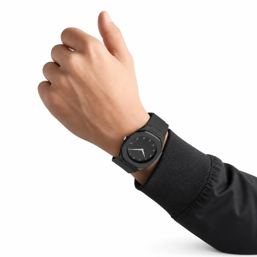 Aura Quartz Watch Black Lightweight Design Arabic Dial Black Aura Arabic Watch For Men Trendy Fiber Plastic Timepiece With Arabic Numerals - updated product image
